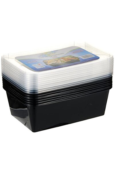 Generic Cosmoplast 1500 Ml Pack Of 10 Black Microwave Containers With Clear Lids