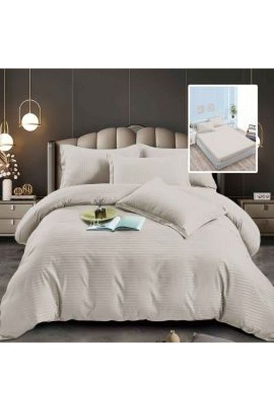 Ralex Bed Linen Set 6 Pieces Damask Poly-Cotton, with Mattress Cover 160 x 200 or 180 x 200 cm, Quilt 200