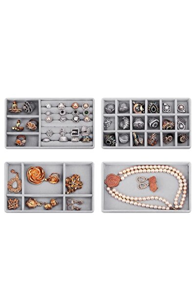 Generic مجموعة هوماركت من 4 صواني تنظيم مجوهرات قابلة للتكديس للأدراج، وحافظة...