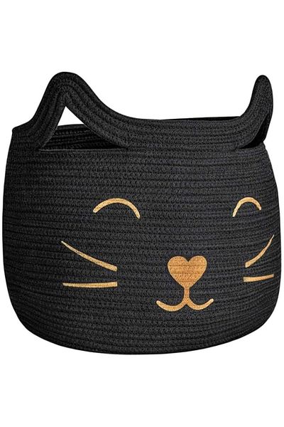 Generic Mumoo Cat Woven Cotton Rope Storage Basket with Cute Cat Design - Laundry Basket Organizer for Towe