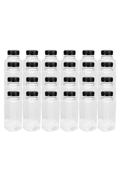 Generic LAVISH 24Pcs Empty Plastic Reusable Square Shape Transparent 250ml/8Oz Bottles With Black Caps For