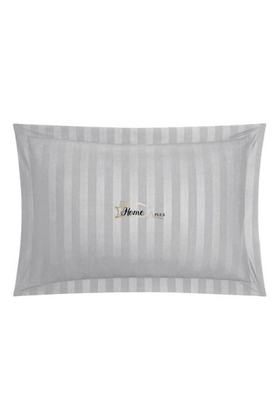 HomePuls Față de pernă Damasc Bumbac 100% dungă 1 cm, 50 x 70 cm și tiv cu bordură 3,5 cm, Gri