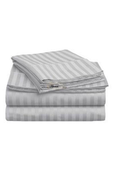 HomePuls Fitted Sheet Damask Cotton 100% Striped 1 cm, 230 x 250 cm for Mattress 180 x 200 cm, Gray