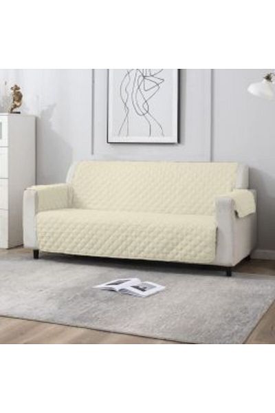 Ralex Husa canapea 3 locuri tip cuvertura matlasata 190 x 177 cm cu laterale, reversibila, Alb Unt
