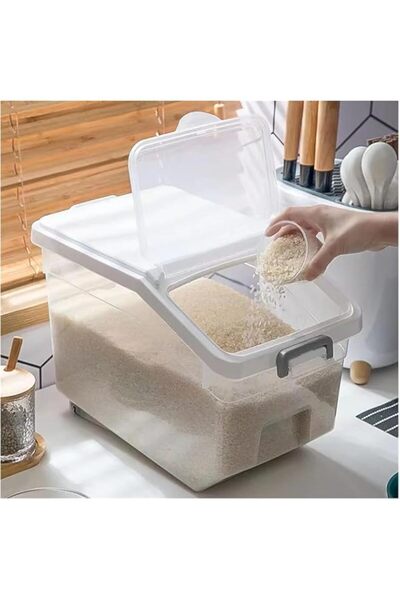 Generic HOOJO® 17.5 kg Rice Storage Box with Lid – Airtight BPA-Free Food Container with Measuring Cup – Fo