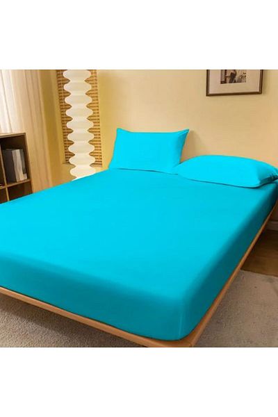 Ralex Set Husă Pat și Fețe Perne Tricot Jerse Bumbac 100%, pentru Saltea de 180 x 200 cm Turcoaz