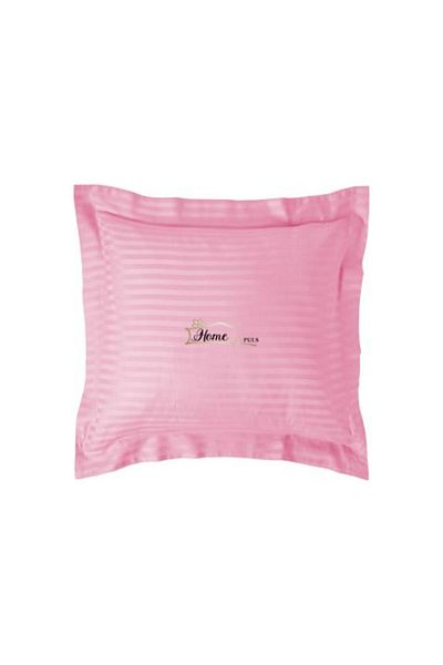 HomePuls Damask Polycotton Pillowcase 1 cm Stripe, 40 x 40 cm with 3.5 cm Border, Pink Bonbon