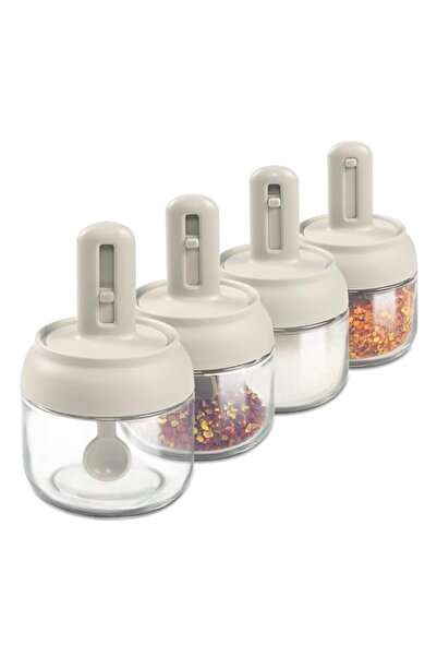 Generic TERRIFI 4 Pack Glass Seasoning Jars with Retractable Spoon and Lid, Air-Tight Spice Jars, 9oz Sugar
