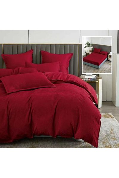 Ralex Bed Linen Set Finet Natur UNI Baroque 6 Pieces, Red, Pucioasa