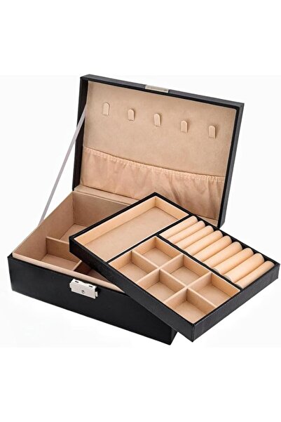 Generic Jewelry Organizer Box For Girls And Women, PU Leather 2 Layer Jewellery Storage Box Case For Earing