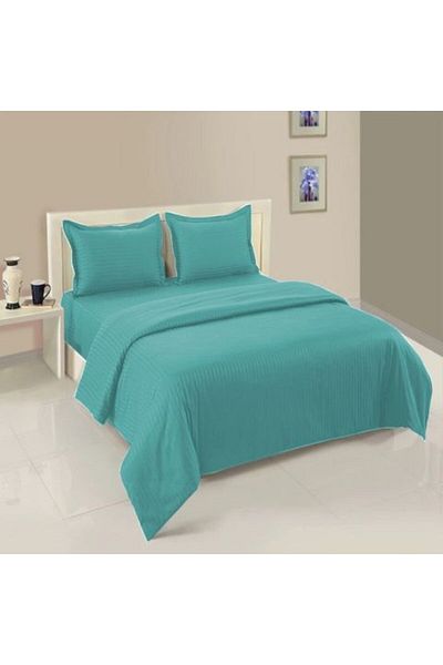 HomePuls Bed Linen Set with Elastic Fitted Sheet Damask Polycotton Stripe 1 cm, for Mattress 160 x 200 cm, Du