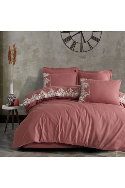 Clasy Double Bed Linen Jacquard 100% Cotton 6 Pieces, Red OSELA V 3