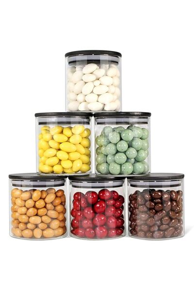 Generic Glass Jars with Black Lids, 6 Pack Glass Food Storage Containers with Airtight Lids, Glass Kitchen