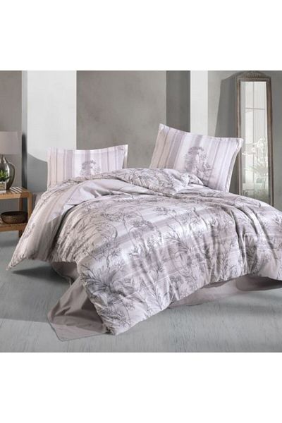 Ralex Double Bed Linen Set 100% Cotton Ranforce - 4 Pieces, Beige SIMLE
