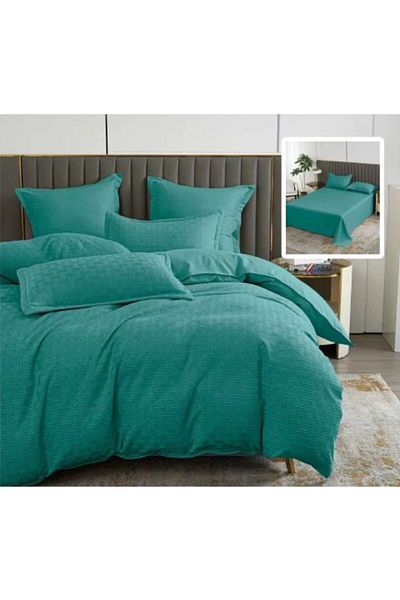 Ralex Double Bed Linen Finet Natur UNI Stripe 6 Pieces - Turquoise, Pucioasa