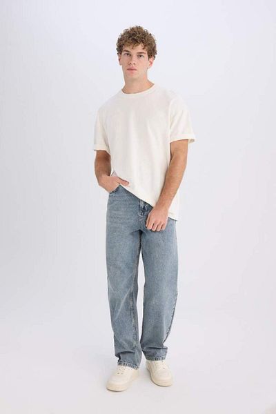 DeFacto New Season 100% Cotton Baggy Fit Wide Fit Normal Waist Wide Leg Jean Washed