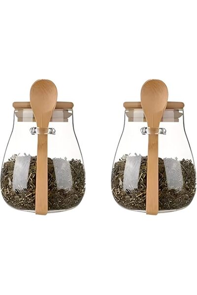 Generic NALACAL Set of 2 Airtight Glass Storage Containers with Bamboo Lids and Spoons, Wide Mouth, Leak-Pr