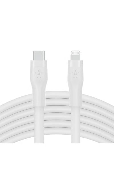 Belkin BoostCharge Flex USB-C to Lightning Silicone Cable 3M – 20W PD Fast Charging – White