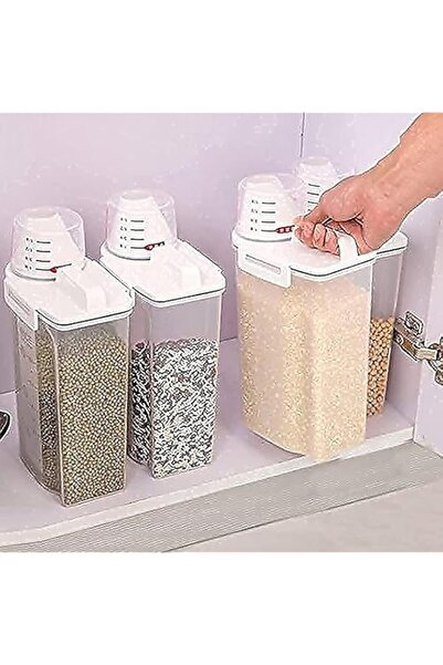 Generic 4 قطع من حاويات تخزين الحبوب والأطعمة الجافة من بريميفاي مع كوب قياس،...