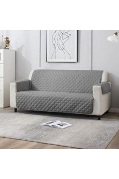 Ralex Husa canapea 3 locuri tip cuvertura matlasata 190 x 177 cm cu laterale, reversibila, Gri Deschis