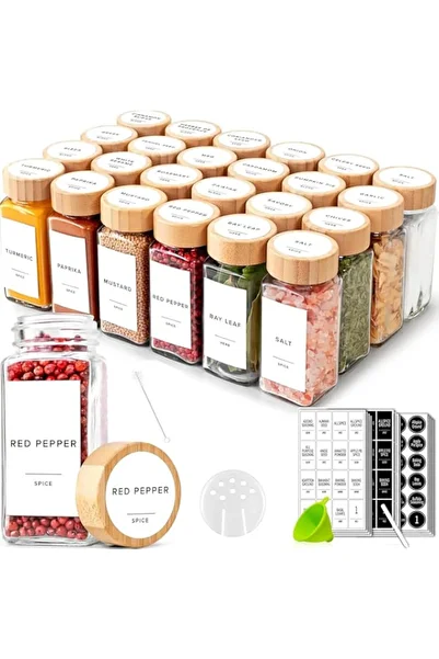 Generic 24 Pcs Glass Spice Jars with Bamboo Lids 4oz Airtight Square Spice Containers with Labels Stickers