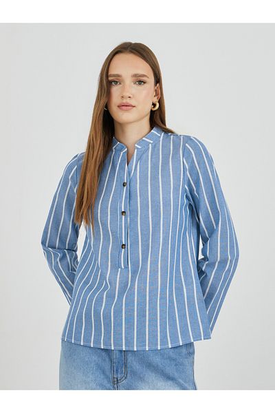 Styli Striped Button Front Stand Collar Shirt