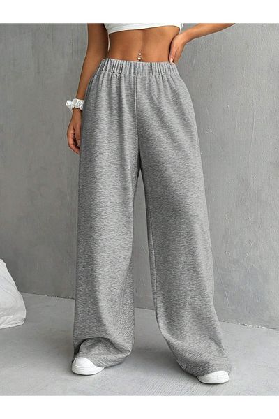Styli Solid Elastic Waist Wide Leg Joggers
