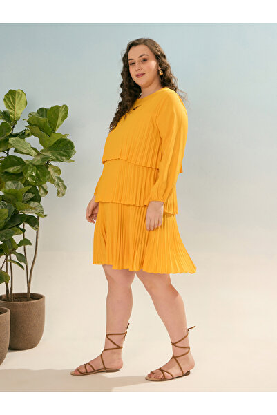 Sassafras By Styli Plus Pleated Knee Length Dress