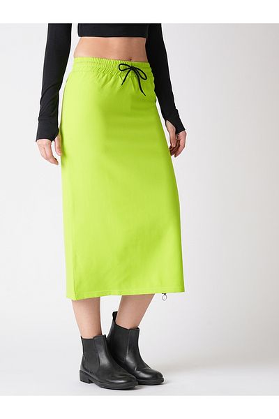 Globus By Styli Solid Straight Midi Skirt with Drawstring