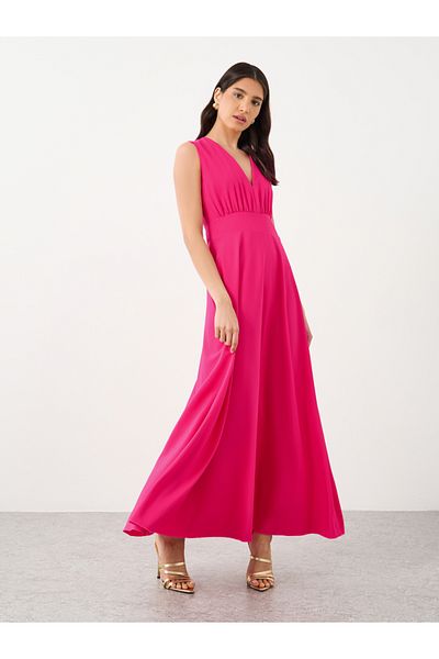Styli Solid V Neck Sleeveless A-Line Maxi Dress