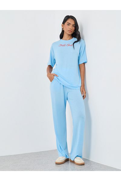 Styli Embroidered Round Neck Top and Pants Co-Ords