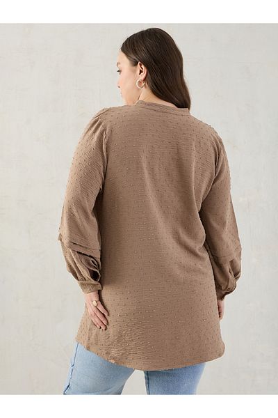 Styli Plus Beige Dobby Longline Shirt