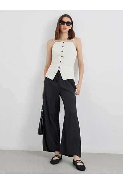 Styli Black Solid Drawstring Waist Pocket Detail Pants