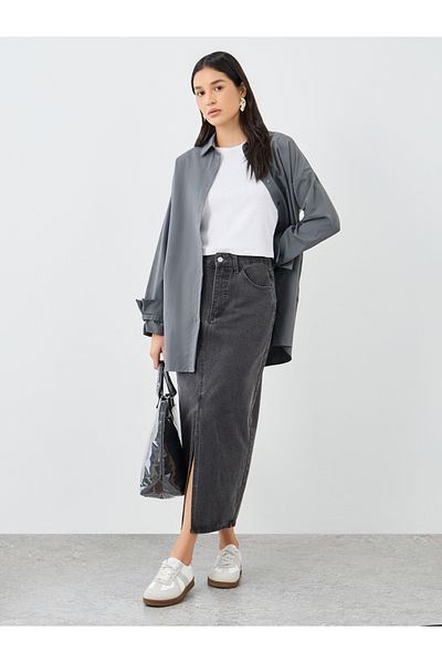 Styli Women Grey Tie Cuff Longline Shirt