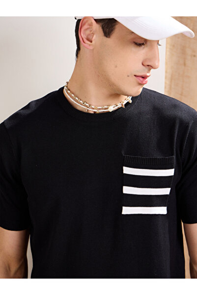 Mascln Sassafras By Styli Black Premium Knit Contrast Pocket T-Shirt