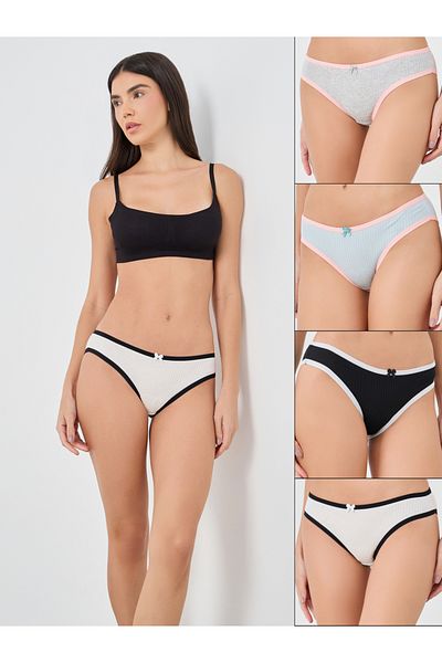 Styli Pack of 4 - Solid Bikini Briefs with Contrast Trim