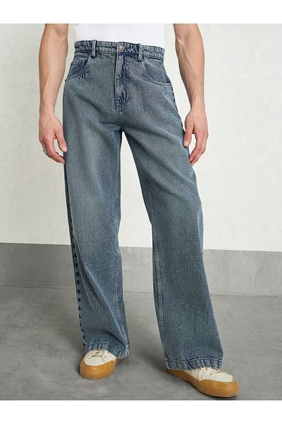 Mascln Sassafras By Styli Men Blue Mid Rise Plain Wide Leg Jeans