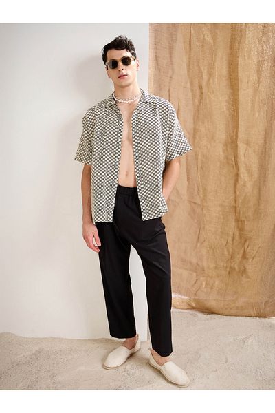 Mascln Sassafras By Styli Men Crochet Short Sleeve Relaxed Fit Shirt