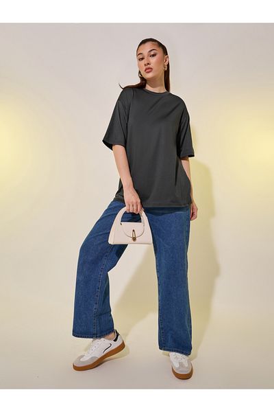 Styli Back Slogan Print Dropped Shoulder Oversized T-Shirt