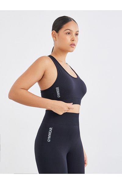 Styli Text Detail Seamless Side Sports Bra and Leggings Set