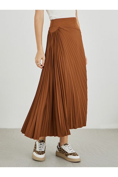 Styli Solid Pleated A-Line Midi Skirt