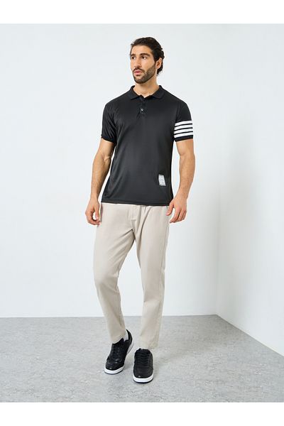 Styli Men Black Regular Fit Striped Print Polo