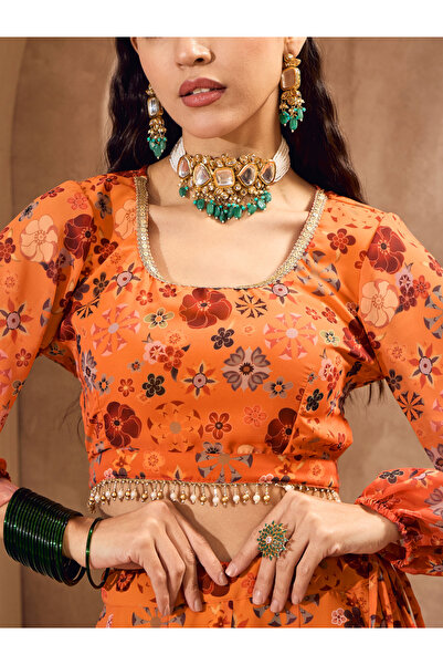 Sassafras By Styli Printed Long Sleeve Crop Top with Anarkali Skirt Co-Ords