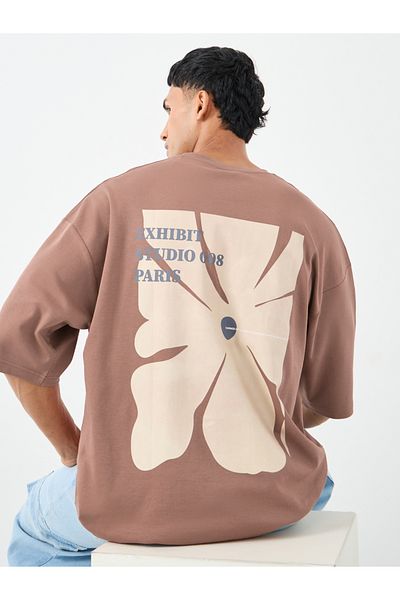 Styli Men Brown Floral Graphic Print Boxy T-Shirt