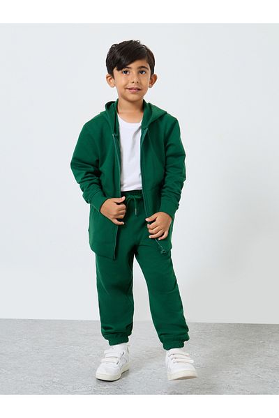 Styli Green Cotton Cuffed Joggers with Pockets