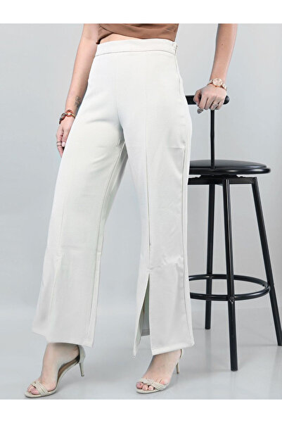 Freehand By Styli Women Off White Flared Pants with Split Hem