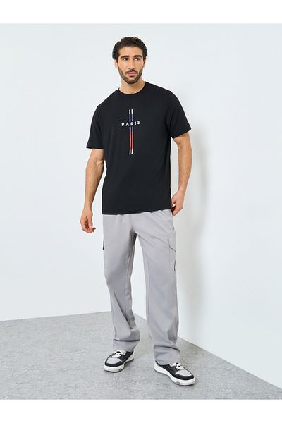 Styli Black Graphic Print Round Neck T-Shirt