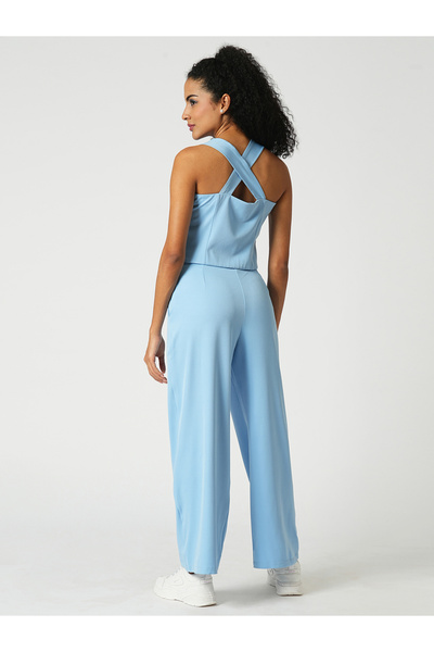 Globus By Styli Women Blue Cross Strap Back Crop Top and Trousers Co-Ords