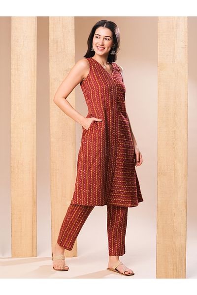Globus By Styli All-Over Printed In Dobby A-Line Kurta with Pants Co-Ords