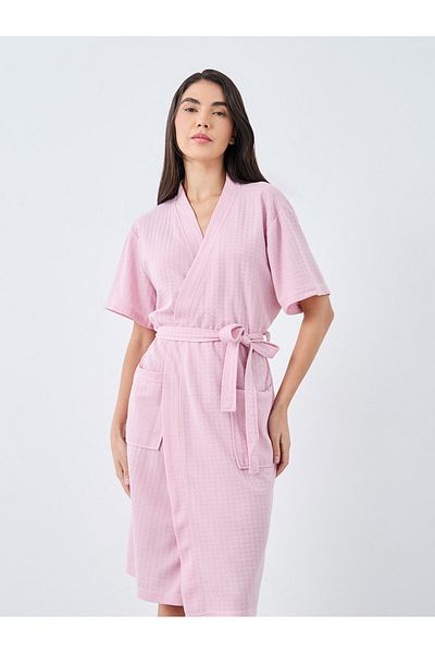 Styli Waffle Texture Pocket Detail Short Sleeves Robe